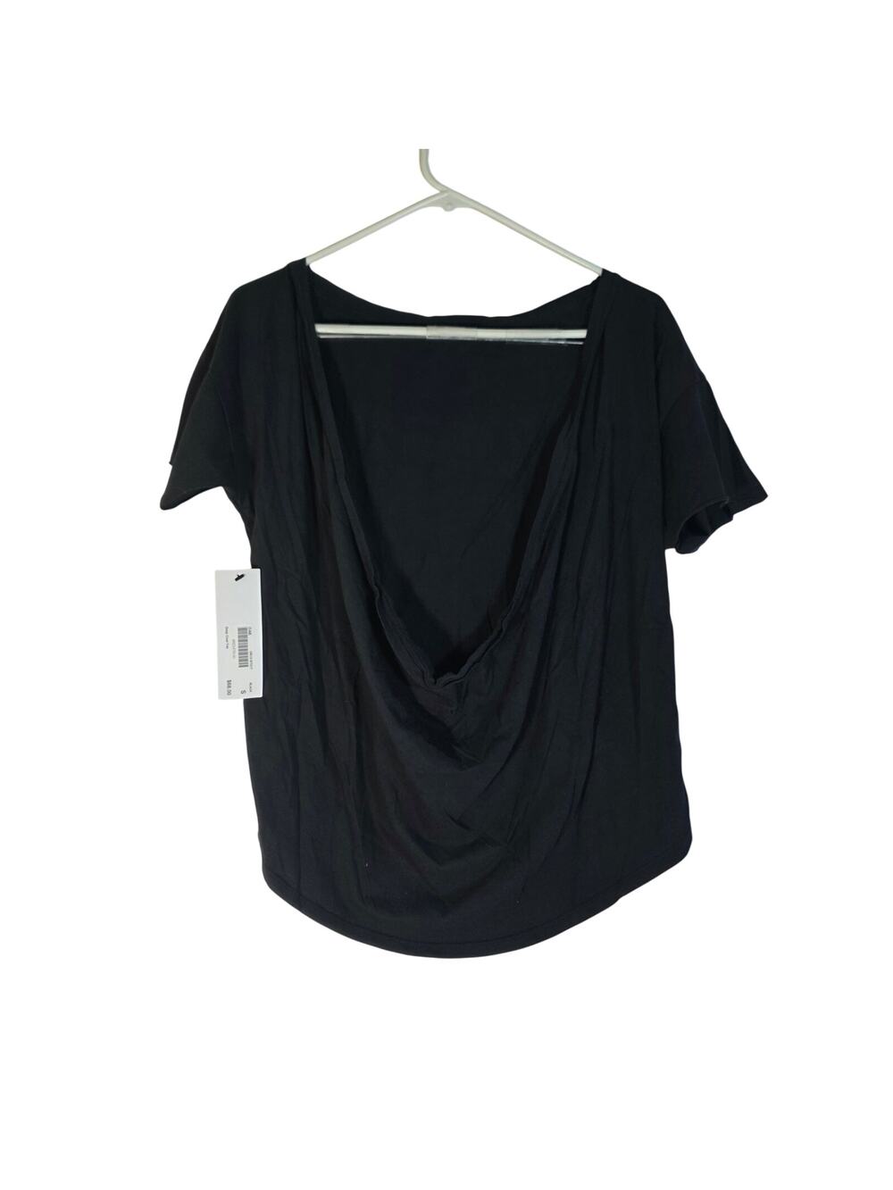 OAK Black Cowl Neck Top Short Sleeve Draped Front Womens Size S